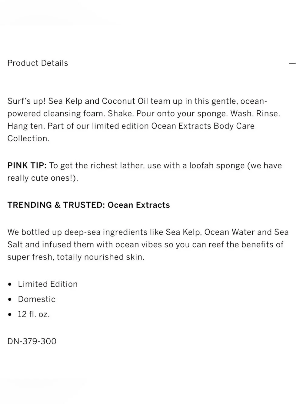 Victoria's Secret PINK Soap & Surf  Ocean Extracts Dual-Phase Body Wash~12 fl.oz
